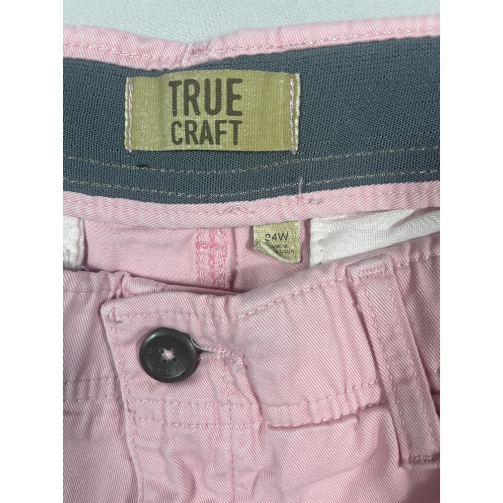 True Craft Mens Chino Shorts Pink Pastel Cotton Twill Flat Front Size 34W - Picture 2 of 3